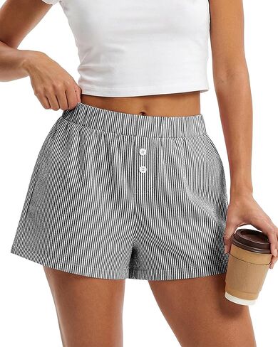 BTFBM مخطط شورت الملاكم للنساء 2025 الصيف مرنة الخصر y2k العطلات الشاطئ القيعان صالة النوم pj pajama shorts in Saudi Arabia