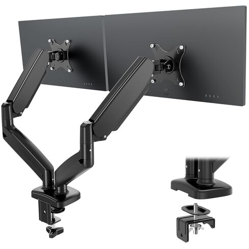 NEWBULIG Dual Monitor Stand for Desk, Adjustable Monitor Desk Mount with 2 Gas Spring Monitor Arms for 13–32″ Computer Screens, VESA Stand with C-Clamp & Grommet Base, Each Arm Holds 17.6 lbs, Black in Saudi Arabia