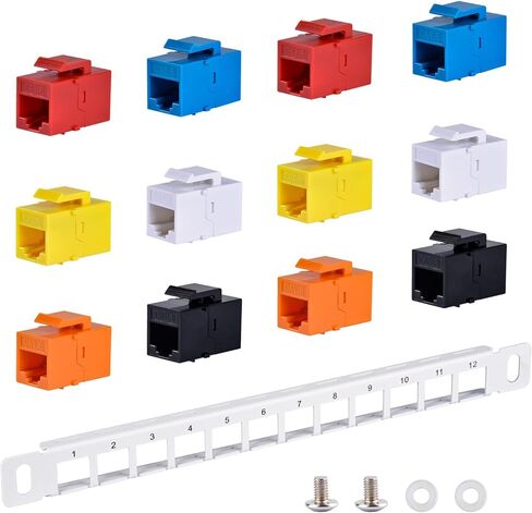 GeeekPi 10 بوصة 0.5U 12 منفذ لوحة تصحيح كيستون فارغة (أبيض) مع Cat6 RJ45 Keystone Jack Insert لخزانة الخدمة DeskPi RackMate T0/T1/T2 in Saudi Arabia
