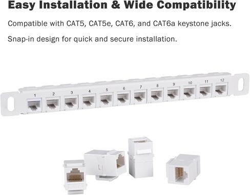 GeeekPi 10 بوصة 0.5U 12 منفذ لوحة تصحيح كيستون فارغة (أبيض) مع Cat6 RJ45 Keystone Jack Insert لخزانة الخدمة DeskPi RackMate T0/T1/T2 in Saudi Arabia