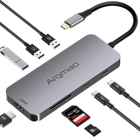 موزع USB C، دونجل 8 في 1، USB-C PD3.0، 4K@30 هرتز HDMI، 3 USB 3.0، محول قارئ بطاقات SD/TF متوافق مع MacBook Air Pro Mini وأجهزة الكمبيوتر المحمول الأخرى من النوع C in Kuwait