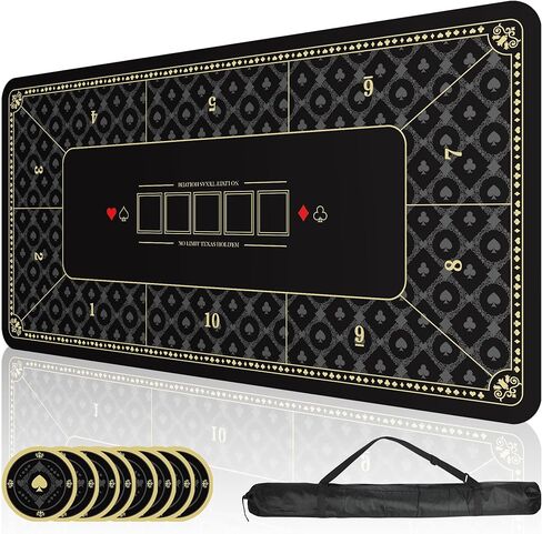 ORIENGEAR Poker Mat 70x35 Inch, 10 Player Poker Table Topper with Non-Slip Rubber Base & Carry Bag, Professional Blackjack Table Top for Texas Holdem, Home Casino Game Nights in Saudi Arabia
