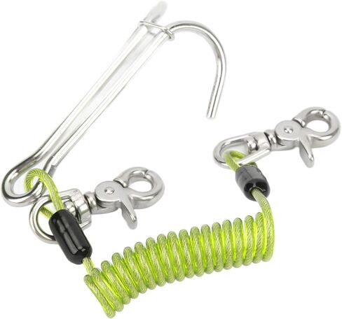 316 Stainless Steel Diving Current Hook Double Reef Hook, 13cm Length, 1m Spiral Coil Lanyard - Corrosion Resistant, Quick Release Lanyard for Camera Flashlight, Underwater in Kuwait