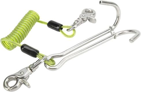 316 Stainless Steel Diving Current Hook Double Reef Hook, 13cm Length, 1m Spiral Coil Lanyard - Corrosion Resistant, Quick Release Lanyard for Camera Flashlight, Underwater in Kuwait