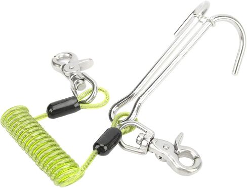 316 Stainless Steel Diving Current Hook Double Reef Hook, 13cm Length, 1m Spiral Coil Lanyard - Corrosion Resistant, Quick Release Lanyard for Camera Flashlight, Underwater in Kuwait