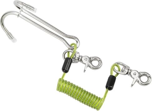 316 Stainless Steel Diving Current Hook Double Reef Hook, 13cm Length, 1m Spiral Coil Lanyard - Corrosion Resistant, Quick Release Lanyard for Camera Flashlight, Underwater in Kuwait