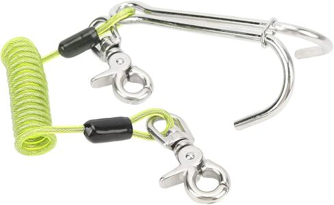 316 Stainless Steel Diving Current Hook Double Reef Hook, 13cm Length, 1m Spiral Coil Lanyard - Corrosion Resistant, Quick Release Lanyard for Camera Flashlight, Underwater in Kuwait