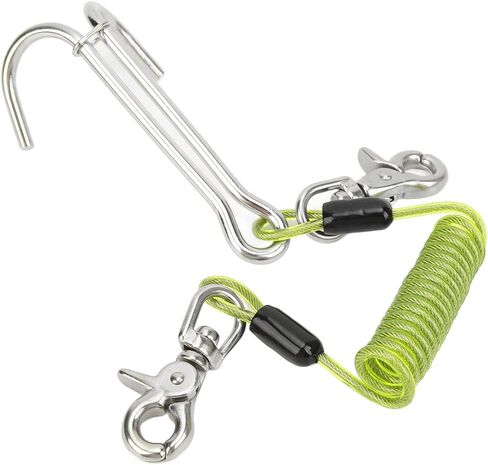 316 Stainless Steel Diving Current Hook Double Reef Hook, 13cm Length, 1m Spiral Coil Lanyard - Corrosion Resistant, Quick Release Lanyard for Camera Flashlight, Underwater in Kuwait