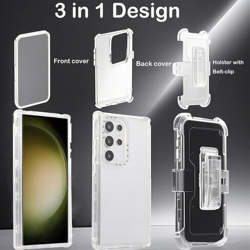 for Samsung Galaxy S25 Ultra Case with Belt Clip Holster, Military Grade Shockproof Clear Cover with Kickstand, Rugged Heavy Duty Protective Phone Case for Galaxy S25 Ultra Transparent Clear in Saudi Arabia