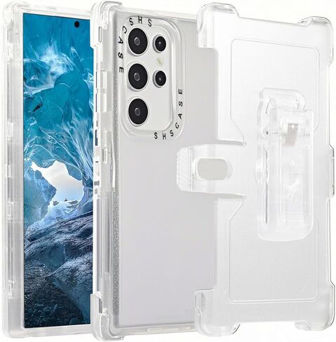 for Samsung Galaxy S25 Ultra Case with Belt Clip Holster, Military Grade Shockproof Clear Cover with Kickstand, Rugged Heavy Duty Protective Phone Case for Galaxy S25 Ultra Transparent Clear in Saudi Arabia