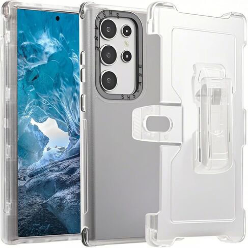 for Samsung Galaxy S25 Ultra Case with Belt Clip Holster, Military Grade Shockproof Clear Cover with Kickstand, Rugged Heavy Duty Protective Phone Case for Galaxy S25 Ultra Transparent Clear in Saudi Arabia