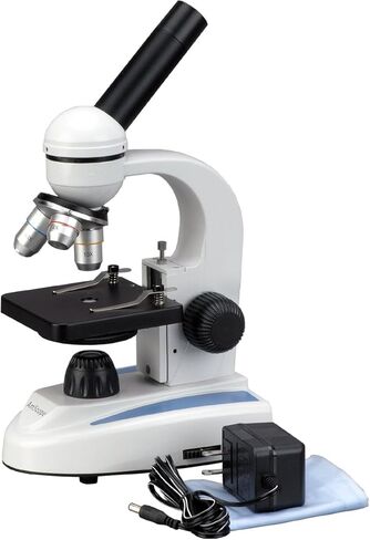 AmScope M149 Compound Monocular Microscope, WF10x Eyepiece, 40x-400x Magnification, LED Illumination, Brightfield, Single-Lens Condenser, Plain Stage, 110V or Battery-Powered, Heavy-Duty Metal Frame in Saudi Arabia