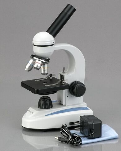 AmScope M149 Compound Monocular Microscope, WF10x Eyepiece, 40x-400x Magnification, LED Illumination, Brightfield, Single-Lens Condenser, Plain Stage, 110V or Battery-Powered, Heavy-Duty Metal Frame in Saudi Arabia