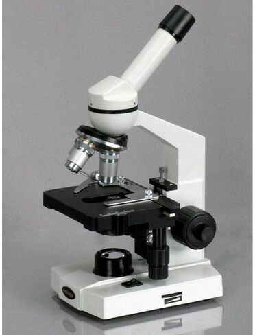 AmScope M220C-E1 Digital Monocular Compound Microscope, WF10x and WF25x Eyepieces, 40x-1000x Magnification, Tungsten Illumination, Brightfield, 1.25 NA Abbe Condenser, Coaxial Coarse and Fine Focus, Mechanical Stage, 110V, Includes 1.3MP Camera and Softwa in Saudi Arabia