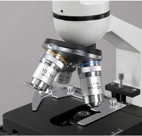 مجهر مركب أحادي العين AmScope M220B، عدسات WF10x وWF20x، تكبير 40x-800x، إضاءة التنغستن، Brightfield، مكثف NA Abbe 1.25، تركيز محوري خشن ودقيق، مرحلة ميكانيكية، 110 فولت in Saudi Arabia