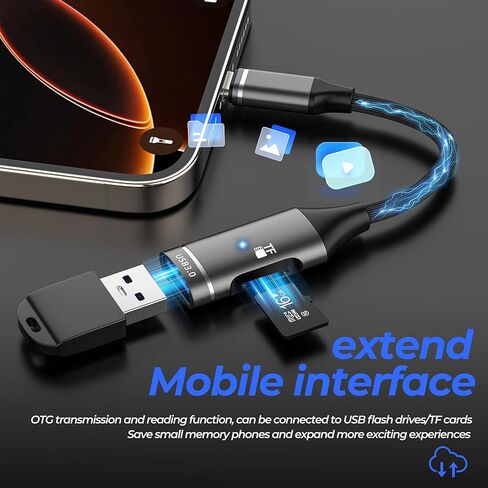 محول USB A إلى USB C (2 في 1) محول قارئ بطاقات Micro SD لهاتف iPhone 17 16 15 Pro Max OTG 3.0 عصا ذاكرة TF لأجهزة Ipad وApple MacBook Type C متوافق مع ملحقات Samsung S25 S24 Mac in Kuwait