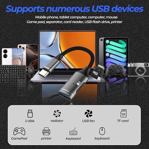 محول USB A إلى USB C (2 في 1) محول قارئ بطاقات Micro SD لهاتف iPhone 17 16 15 Pro Max OTG 3.0 عصا ذاكرة TF لأجهزة Ipad وApple MacBook Type C متوافق مع ملحقات Samsung S25 S24 Mac in Kuwait