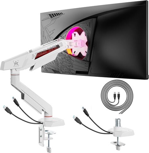 ARES WING Heavy Duty Dual Monitor Arm, Fully Adjustable Monitor Mount for 17-35 Inch Flat Curved Ultrawide Screens Up to 26.5lbs with USB A/C, C-Clamp & Grommet Base, 75/100 Vesa Mount, Black in Saudi Arabia