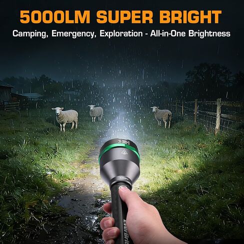 مصباح يدوي EverBrite 5000 لومن عالي قابل لإعادة الشحن، 5 أوضاع زوومابلي تكتيكية ضوء فلاش عالي الطاقة، مصباح LED فائق السطوع للصيد والتنزه والتخييم والمنزل ومعدات النجاة in Saudi Arabia