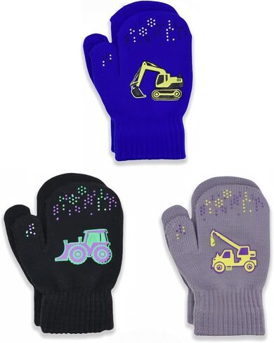 3 أزواج من القفازات الشتوية المحبوكة للأطفال الصغار - قفازات مطاطية للأطفال بأصابع كاملة للأولاد ناعمة ودافئة ومريحة in Kuwait