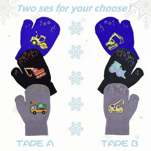 3 أزواج من القفازات الشتوية المحبوكة للأطفال الصغار - قفازات مطاطية للأطفال بأصابع كاملة للأولاد ناعمة ودافئة ومريحة in Kuwait