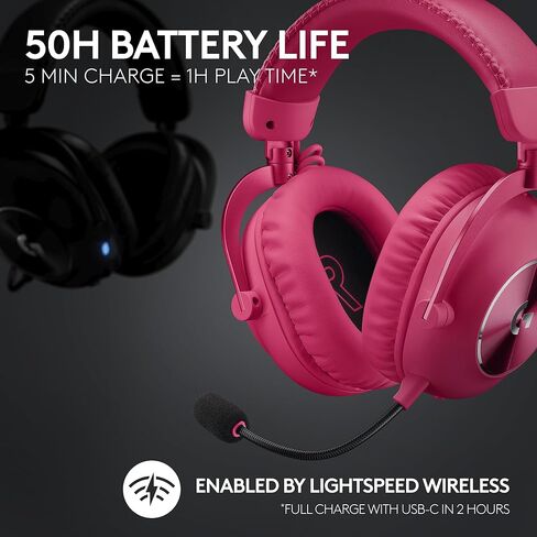 سماعة الألعاب اللاسلكية Logitech G PRO X 2 Lightspeed، برامج تشغيل الجرافين 50 مم، DTS: X Headphone 2.0—7.1 محيطي، بلوتوث/USB/3.5 مم Aux، للكمبيوتر الشخصي، PS5، PS4، Switch - أرجواني (متجدد) in Kuwait