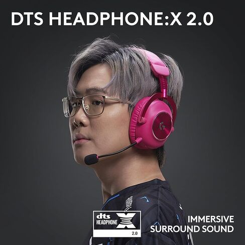 سماعة الألعاب اللاسلكية Logitech G PRO X 2 Lightspeed، برامج تشغيل الجرافين 50 مم، DTS: X Headphone 2.0—7.1 محيطي، بلوتوث/USB/3.5 مم Aux، للكمبيوتر الشخصي، PS5، PS4، Switch - أرجواني (متجدد) in Kuwait