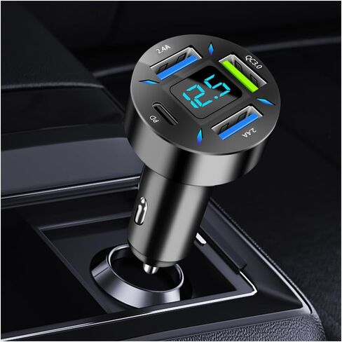 4 in 1 Cigarette Lighter USB Charger with Voltage Display,50W Car Charger USB C Fast Charge for 12-24V Cars,Multi Port Cars Cigarette Lighter Adapter Compatible with iPhone Car Accessories in Saudi Arabia