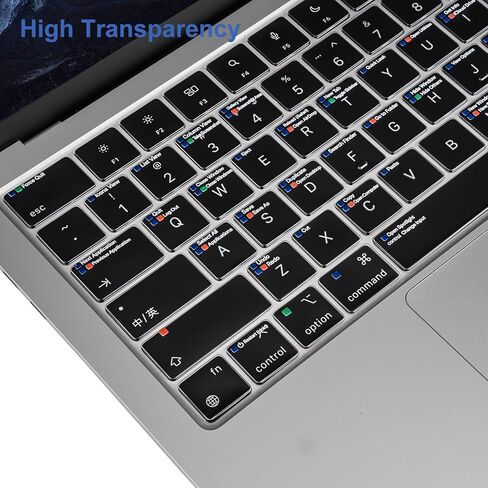 غطاء لوحة المفاتيح MOSISO رفيع للغاية متوافق مع MacBook Air 15 بوصة M4 A3241 M3 A3114 M2 A2941/Air 13.6 M4 A3240 M3 A3113 M2 A2681/Pro 14/16 M4 M3 M2 M1، Mac OS X Shortcut، شفاف in Saudi Arabia