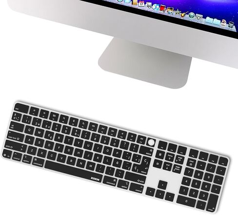 غطاء لوحة المفاتيح باللون الأسود بحروف إسبانية من XSKN يناسب لوحة المفاتيح السحرية Apple 2024 iMac M4 Chip مع معرف اللمس ولوحة المفاتيح الرقمية A3119 in Kuwait