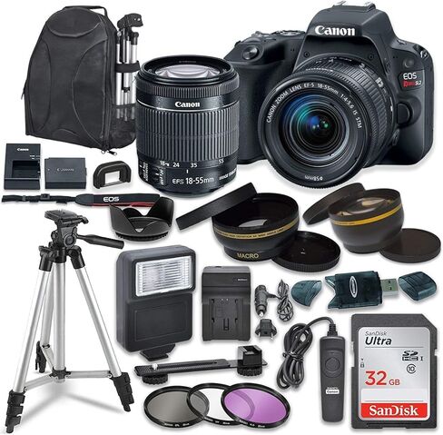 كاميرا Canon EOS Rebel SL2 الرقمية SLR مع عدسة Canon EF-S مقاس 18-55 مم هي عدسة STM + بطاقة ذاكرة Sandisk SDHC سعة 32 جيجابايت وحقيبة ظهر وحزمة ملحقات (متجددة) in Saudi Arabia