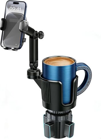 Cup Phone Holder for Car Cup Holder with Expandable Base, Detachable Dual Cellphone Holder Cupholder Car Mount with Long Arm Universal Fit iPhone and Large Bottle, for Truck SUV in Saudi Arabia