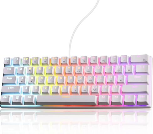 لوحة مفاتيح ألعاب ميكانيكية سلكية بنسبة 60% RGB بإضاءة خلفية ومضادة للظلال، لوحة مفاتيح صغيرة مدمجة مكونة من 61 مفتاحًا مع مفتاح أحمر | لأجهزة الكمبيوتر المحمول التي تعمل بنظام Windows PC Gamer Office Typist in Kuwait