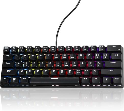 لوحة مفاتيح ألعاب ميكانيكية سلكية بنسبة 60% RGB بإضاءة خلفية ومضادة للظلال، لوحة مفاتيح صغيرة مدمجة مكونة من 61 مفتاحًا مع مفتاح أحمر | لأجهزة الكمبيوتر المحمول التي تعمل بنظام Windows PC Gamer Office Typist in Kuwait