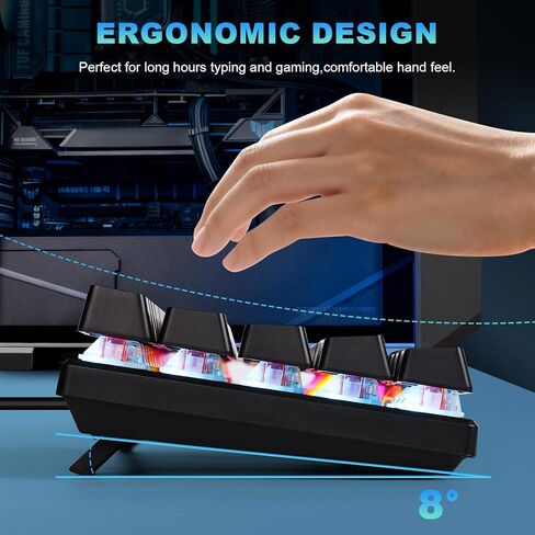 لوحة مفاتيح ألعاب ميكانيكية سلكية بنسبة 60% RGB بإضاءة خلفية ومضادة للظلال، لوحة مفاتيح صغيرة مدمجة مكونة من 61 مفتاحًا مع مفتاح أحمر | لأجهزة الكمبيوتر المحمول التي تعمل بنظام Windows PC Gamer Office Typist in Kuwait