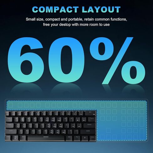 لوحة مفاتيح ألعاب ميكانيكية سلكية بنسبة 60% RGB بإضاءة خلفية ومضادة للظلال، لوحة مفاتيح صغيرة مدمجة مكونة من 61 مفتاحًا مع مفتاح أحمر | لأجهزة الكمبيوتر المحمول التي تعمل بنظام Windows PC Gamer Office Typist in Kuwait