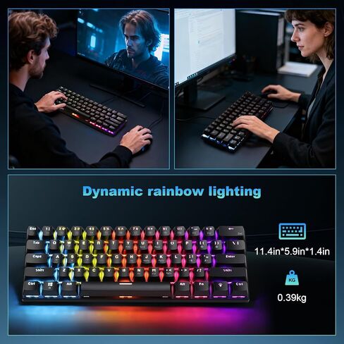 لوحة مفاتيح ألعاب ميكانيكية سلكية بنسبة 60% RGB بإضاءة خلفية ومضادة للظلال، لوحة مفاتيح صغيرة مدمجة مكونة من 61 مفتاحًا مع مفتاح أحمر | لأجهزة الكمبيوتر المحمول التي تعمل بنظام Windows PC Gamer Office Typist in Kuwait