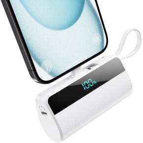 شاحن محمول صغير لهاتف iPhone مع كابل USB C مدمج، بنك طاقة صغير 5500 مللي أمبير في الساعة 20 وات PD شحن سريع، حزمة بطارية أساسية للسفر لهاتف iPhone 17/16/15/14/13/12/11/X Series Android Galaxy (أسود) in Kuwait