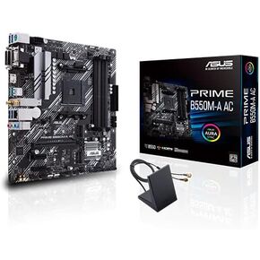 اللوحة الأم ASUS Prime B550M-A AC AMD AM4 (الجيل الثالث Ryzen™) Micro ATX (PCIe 4.0، WiFi، ذاكرة ECC، 1 جيجا بايت LAN، HDMI 2.1/D-Sub، 4K@60HZ، رأس RGB قابل للعنونة من الجيل الثاني ومزامنة Aura) (متجدد) in Kuwait