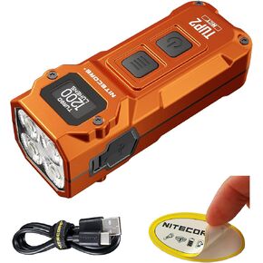Nitecore TUP2 (Tup 2) 1200 Lumen Rechargeable Metal Keychain Flashlight – Multi-Color Temperature (Warm/Neutral/Cool) EDC Light USB-C Fast Charging Digital Display Lightweight with NSticker (Orange) in Kuwait