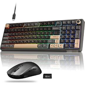 لوحة مفاتيح ميكانيكية سلكية RK ROYAL KLUDGE R98 Pro ومجموعة ماوس لاسلكية RK M3، لوحة مفاتيح ألعاب RGB قابلة للتبديل باللون الأسود، 47 جيجا ماوس ألعاب خفيف الوزن 42K DPI أسود in Kuwait