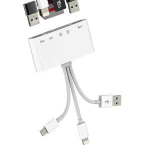 قارئ بطاقة SD لهاتف Iphone 17 16 15 14 Pro Max USB C Lightning محول (5 في 3) كاميرا رقمية Micro SD Memory Stick الملحقات محور مزدوج التوصيل دونجل TF فتحة لمحول شاحن Apple Macbook PC لأجهزة Ipad in Kuwait