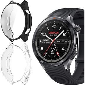 متوافق مع حافظة OnePlus Watch 3، غطاء حماية للشاشة من مادة TPU الواقية من الصدمات من Lamshaw متوافق مع ساعة OnePlus Watch 3 الذكية 2025 (عبوتان - أسود + أسود) in Kuwait