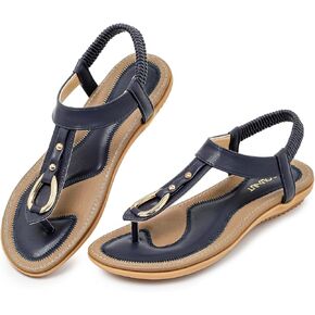 Women's Comfortable Flat Sandals Dressy - Summer T-Strap Thong Sandals with Elastic Ankle Strap, Casual Walking Shoes for Beach in Kuwait