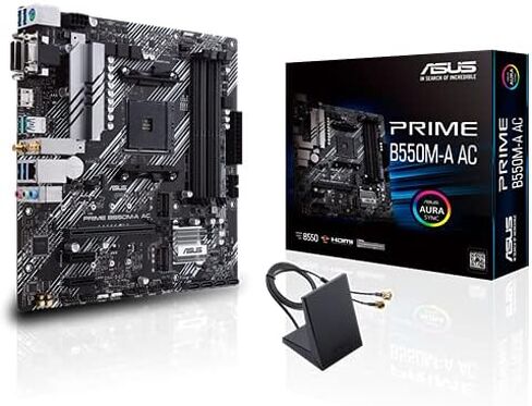 اللوحة الأم ASUS Prime B550M-A AC AMD AM4 (الجيل الثالث Ryzen™) Micro ATX (PCIe 4.0، WiFi، ذاكرة ECC، 1 جيجا بايت LAN، HDMI 2.1/D-Sub، 4K@60HZ، رأس RGB قابل للعنونة من الجيل الثاني ومزامنة Aura) (متجدد) in Kuwait