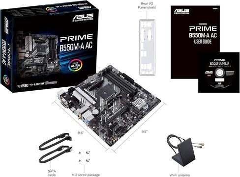 اللوحة الأم ASUS Prime B550M-A AC AMD AM4 (الجيل الثالث Ryzen™) Micro ATX (PCIe 4.0، WiFi، ذاكرة ECC، 1 جيجا بايت LAN، HDMI 2.1/D-Sub، 4K@60HZ، رأس RGB قابل للعنونة من الجيل الثاني ومزامنة Aura) (متجدد) in Kuwait