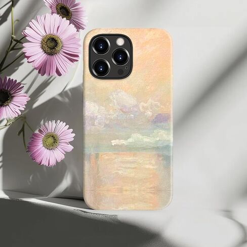 حافظة لهاتف iPhone 16 Pro Max لطيفة - متوافقة مع الشحن اللاسلكي - هيكل صلب مزدوج الطبقة + غطاء سيليكون - حافظة هاتف واقية بتصميمات جمالية عصرية للنساء - الغيوم والماء in Kuwait