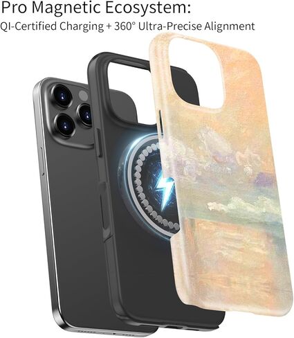 حافظة لهاتف iPhone 16 Pro Max لطيفة - متوافقة مع الشحن اللاسلكي - هيكل صلب مزدوج الطبقة + غطاء سيليكون - حافظة هاتف واقية بتصميمات جمالية عصرية للنساء - الغيوم والماء in Kuwait