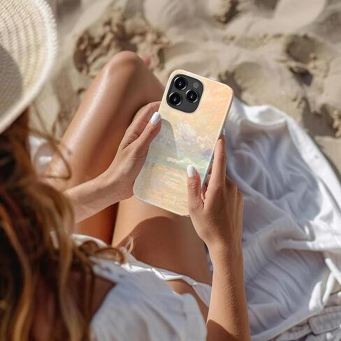 حافظة لهاتف iPhone 16 Pro Max لطيفة - متوافقة مع الشحن اللاسلكي - هيكل صلب مزدوج الطبقة + غطاء سيليكون - حافظة هاتف واقية بتصميمات جمالية عصرية للنساء - الغيوم والماء in Kuwait