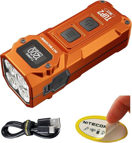 Nitecore TUP2 (Tup 2) 1200 Lumen Rechargeable Metal Keychain Flashlight – Multi-Color Temperature (Warm/Neutral/Cool) EDC Light USB-C Fast Charging Digital Display Lightweight with NSticker (Orange) in Kuwait